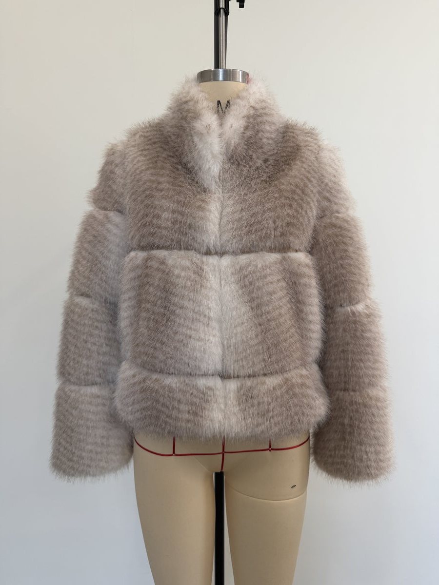 Faux fur short jacket, grey mink — wholesale