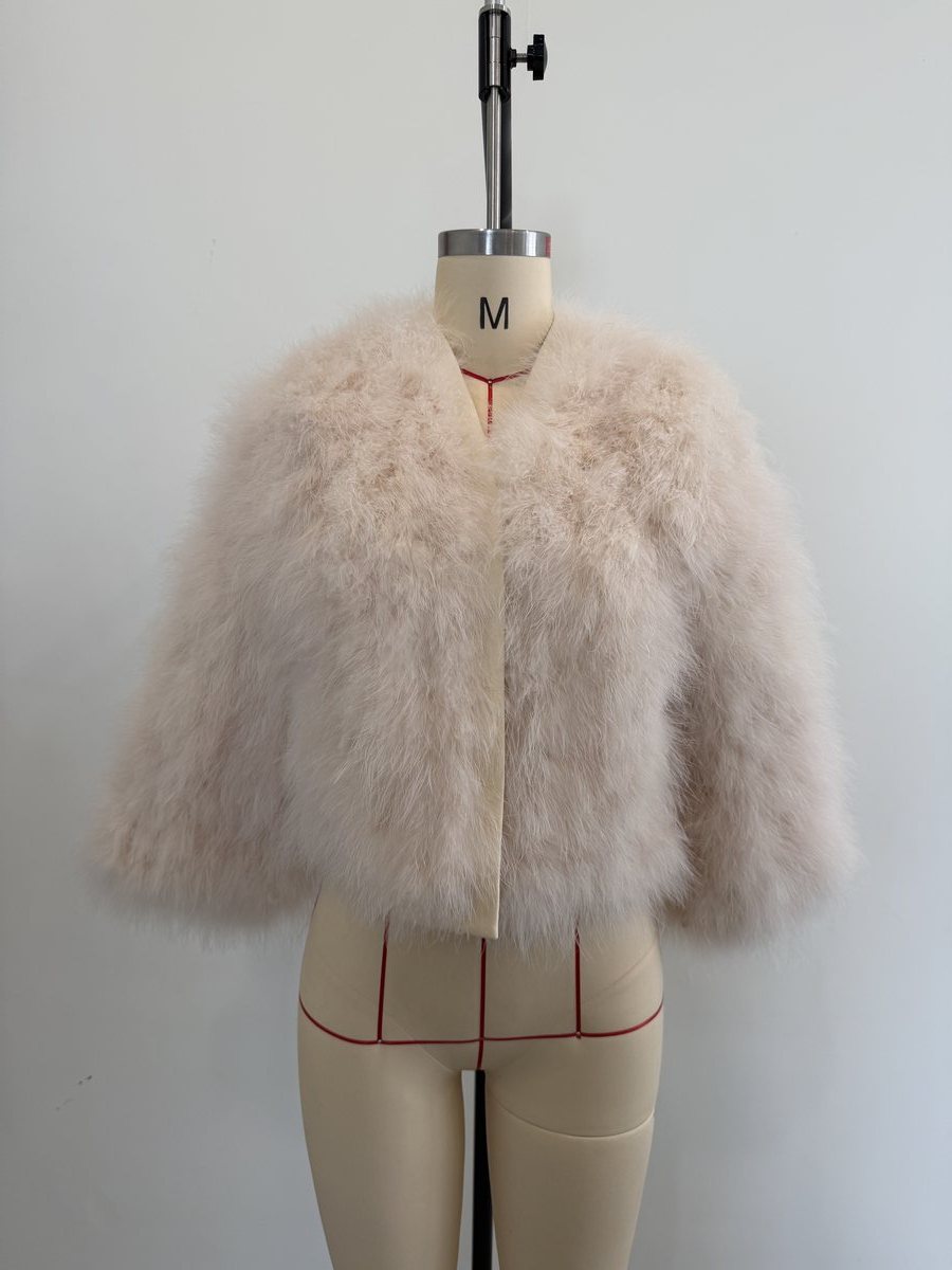 Faux fur short jacket, light pink — wholesale
