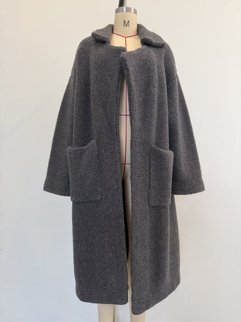 100% wool long knit coat, charcoal grey — wholesale
