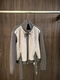 Mixed fabric knit and faux fur jacket, coffee brown — wholesale