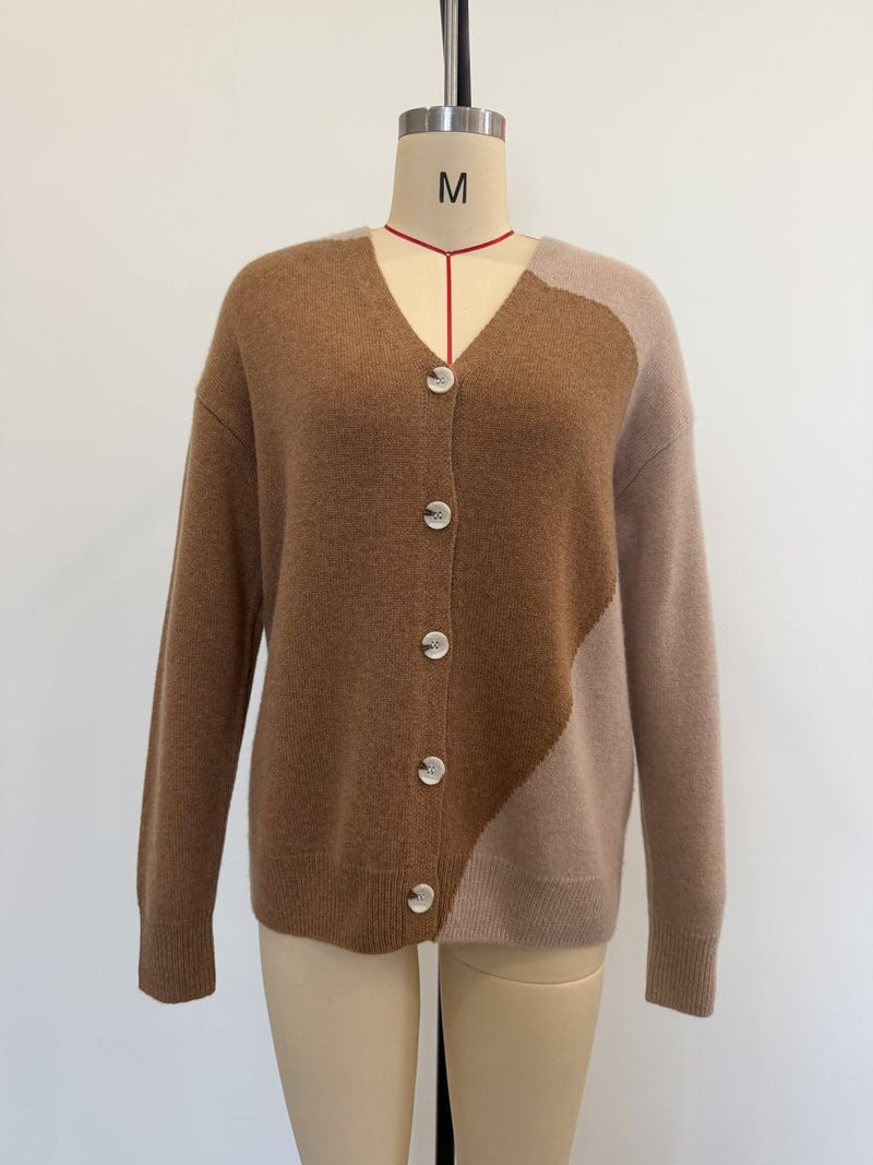 100% wool knit cardigan, camel — wholesale