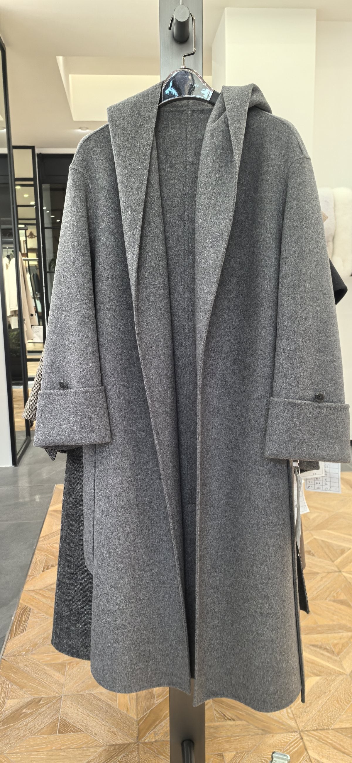 Double face 100% cashmere long coat, grey — wholesale